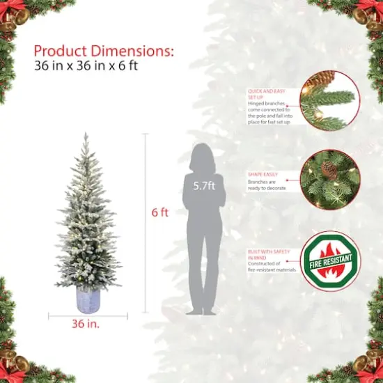 6ft. Pre-Lit Flocked Arctic Fir Pencil Artificial Christmas Tree, Warm White LED Lights {5}