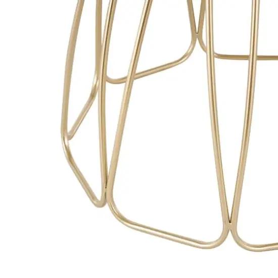 21.5" Gold Metal Flower Inspired Accent Table with Cream Marble Tabletop {5}