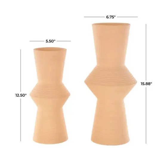 Ceramic Ribbed Cone Shaped Vase Set Brown {8}