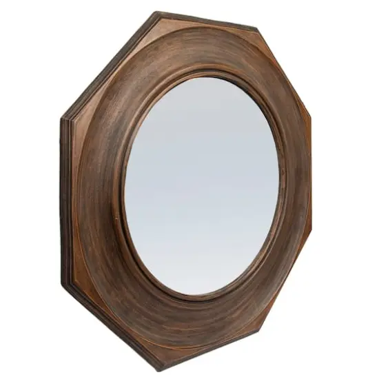 Hello Honey® Walnut Hexagonal Carved Wood Framed Wall Mirror {6}