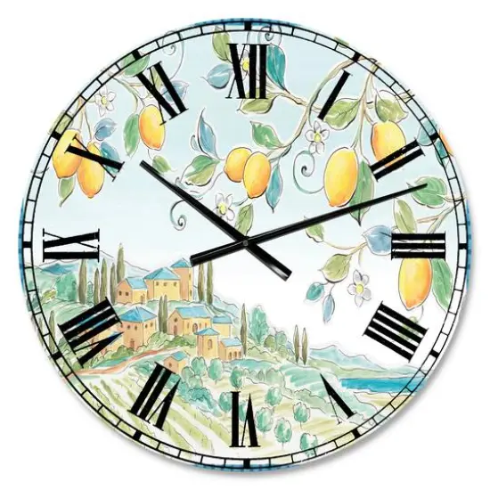 Designart 'Mediterranean Village Field I Farmhouse Wall Clock {1}