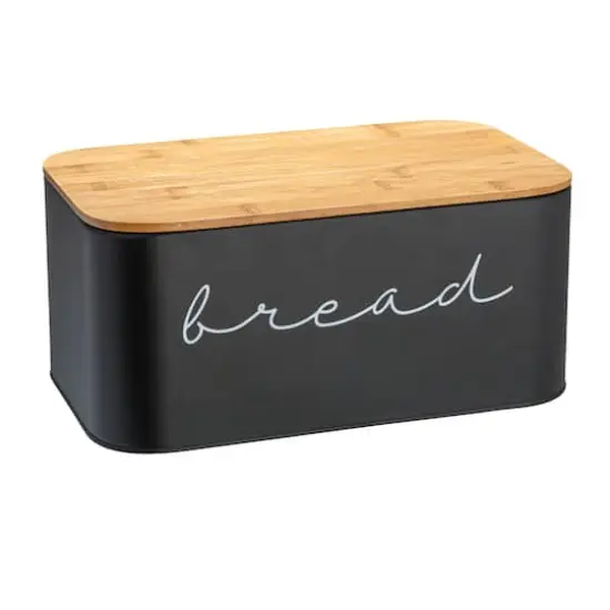 Hello Honey&reg; 11.75" Black Metal Bread Bin with Bamboo Lid {1}