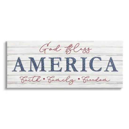 Stupell Industries God Bless America Faith Family Freedom Hanging Sign Canvas Wall Art {1}