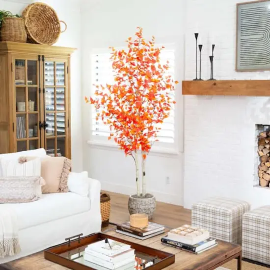8ft. Potted Artificial Autumn Birch Tree {3}