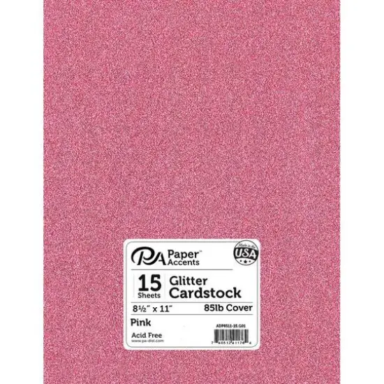 PA Paper&trade; Accents Glitter 8.5" x 11" Cardstock, 15 Sheets Pink {1}