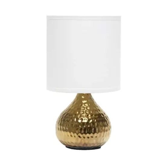 Simple Designs Hammered Gold Table Lamp White {1}