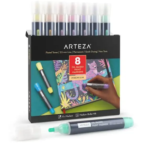 Arteza&reg; 8 Color Pastel Tones Oil-Based Bullet Tip Marker Set {1}