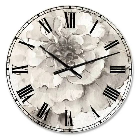 Designart Indigold Grey Peonies II Traditional Wall Clock {1}