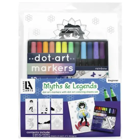 Leisure Arts&reg; Dot Art Markers Myth and Legend Coloring Sheets Set {1}