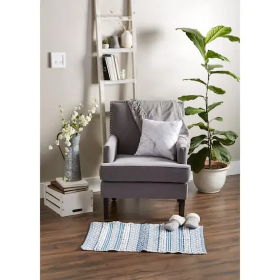 DII&reg; Stonewash Blue & White Hand-Loomed Paper Chindi Rug, 2ft. x 3ft. {5}
