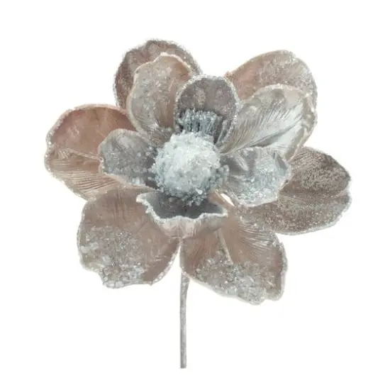 28" Beaded Velvet Magnolia Flower Stems, 2ct. Silver {4}
