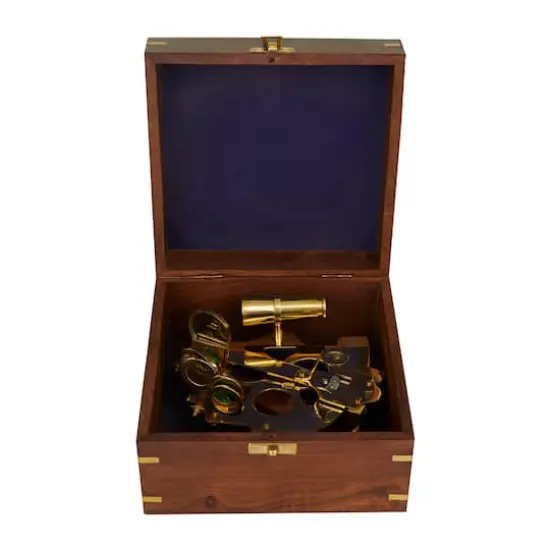 Gold Brass Sextant Compass with Decorative Box Set {4}