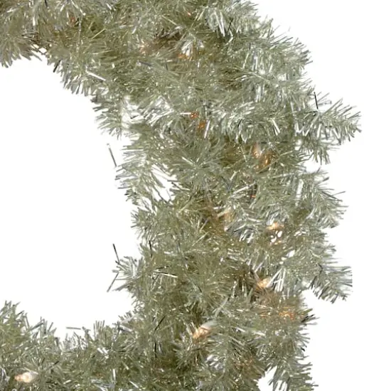 24" Pre-Lit Champagne Artificial Tinsel Christmas Wreath {5}