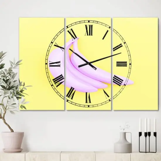Designart 'Pink Banana Oversized Modern Multipanel Wall Clock {3}