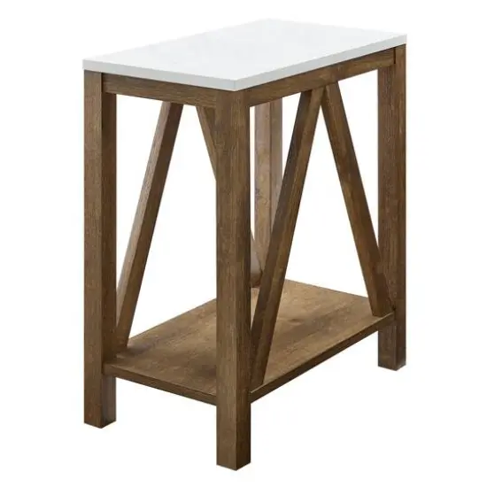 Walker Edison Faux White Marble & Natural Walnut A-Frame Side Table {6}