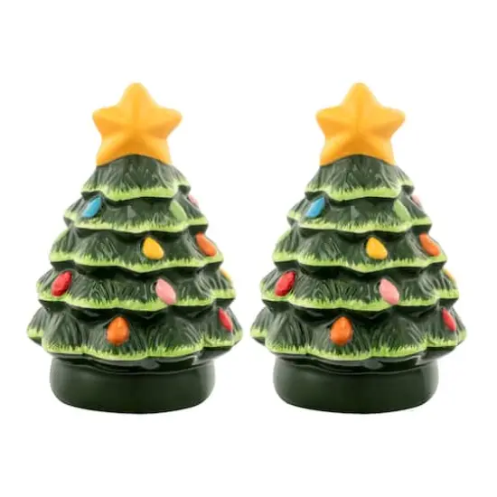 3.75" Green Ceramic Christmas Tree Salt & Pepper Shakers {5}