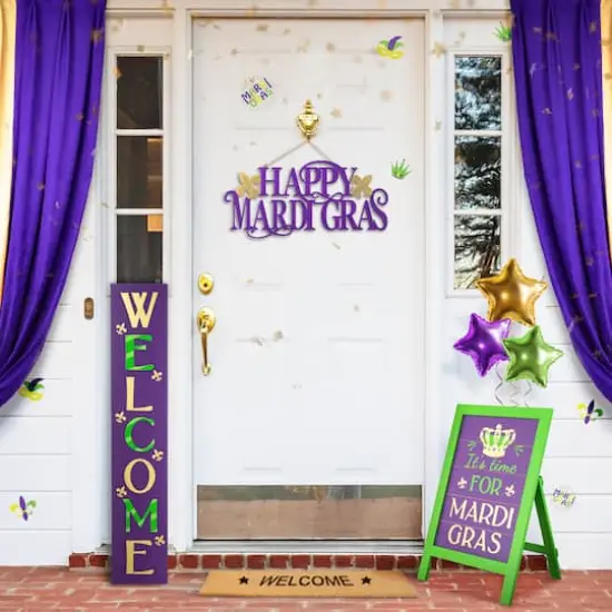 Glitzhome&reg; 42" Mardi Gras WELCOME Wooden Porch Sign {3}
