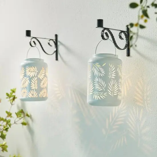 Glitzhome&reg; 8.5" Leaf Cutout Solar Powered Hanging Lantern {4}