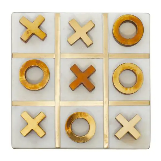 White & Gold Marble Tic-Tac-Toe Game Set {3}