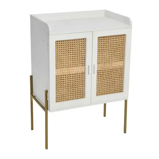 Hello Honey&reg; 36" Boho Solid Wood Bar Cabinet with Metal Legs and Woven Cane Doors Natural and White {1}