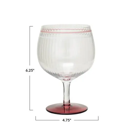 Hello Honey&reg; 20oz. Clear Vintage Reproduction Stemmed Fluted Wine Glass with Hand-Painted Stripe & Red Base {5}