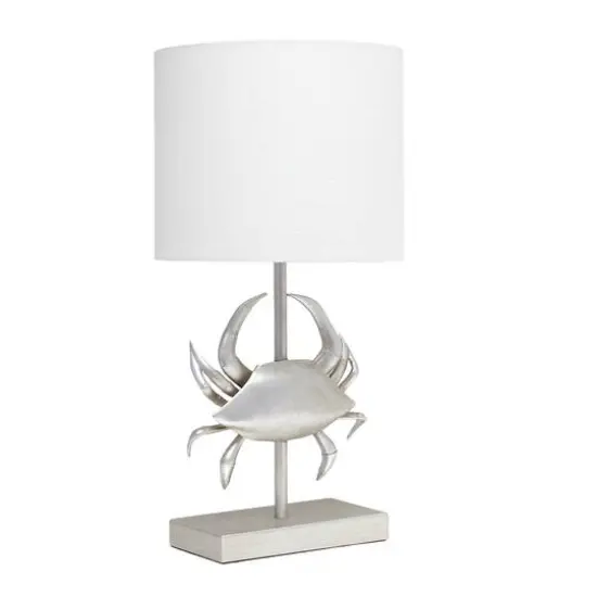 Simple Designs™ 18" Brushed Nickel Pinching Crab Table Lamp with White Shade {11}