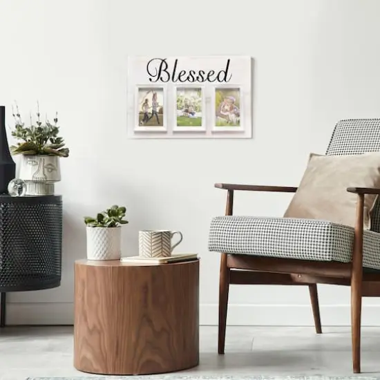 Elegant Designs Whitewash Blessed 3 Photo Collage 4" x 6" Picture Frame {5}