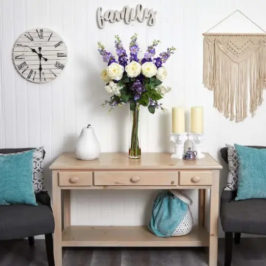 3ft. Rose, Delphinium & Lilac Arrangement in Glass Vase {5}