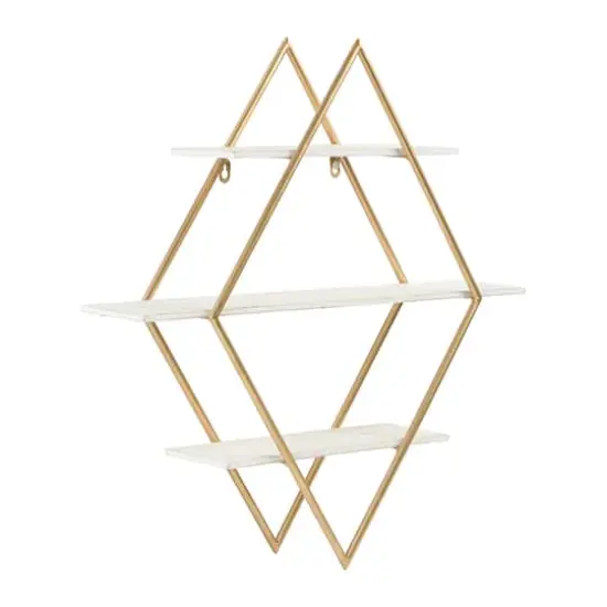 Hello Honey&reg; Wood & Gold Diamond Wall Shelf White {6}