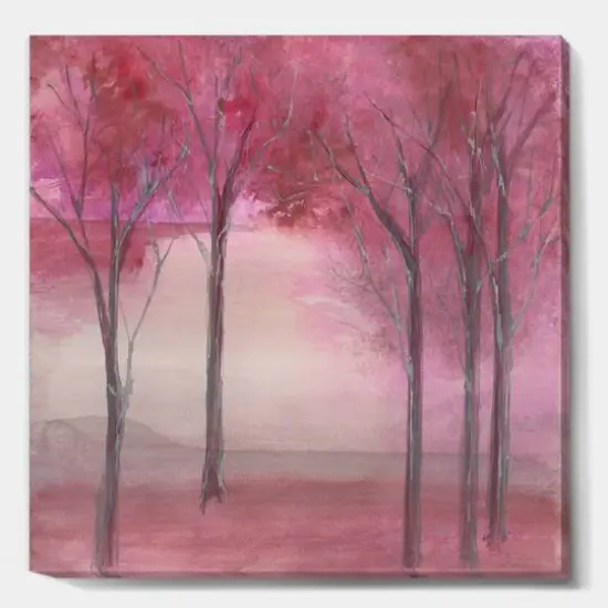 Designart - Shabby Pink Under the Trees - Shabby Chic Premium Canvas Wall Art {1}