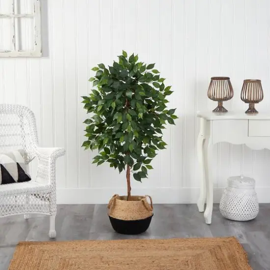 4ft. Ficus Artificial Tree in Boho Chic Handmade Cotton & Jute Black Woven Planter {4}