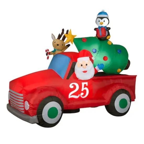 8ft. Inflatable Santa in Vintage Pickup Truck {1}