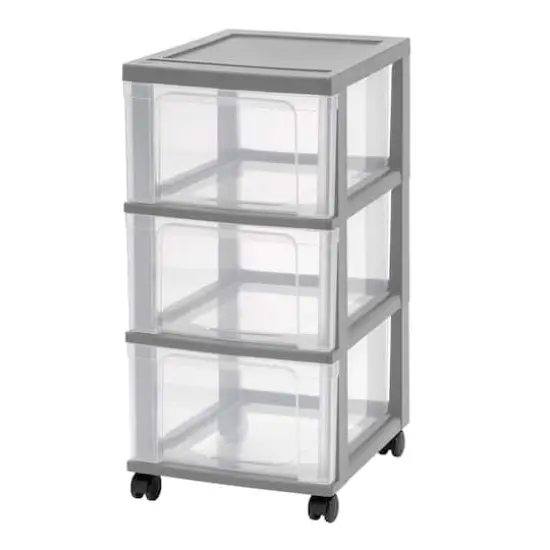 Iris&reg; 3-Drawer Narrow Plastic Storage Drawer, Gray, Set of 2 {3}