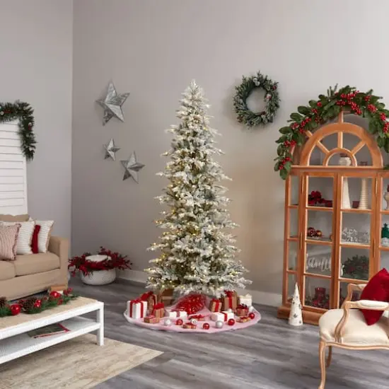 8.5ft. Pre-Lit Slim Flocked Nova Scotia Spruce Artificial Christmas Tree, Warm White LED Lights {10}