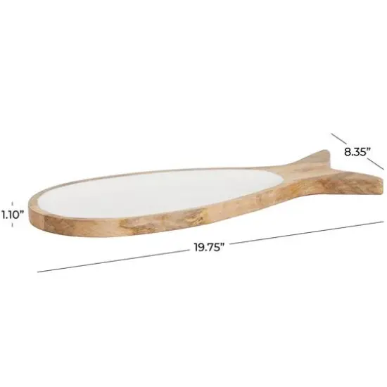 20" Mango Wood Fish Tray with White Enameled Interior {6}
