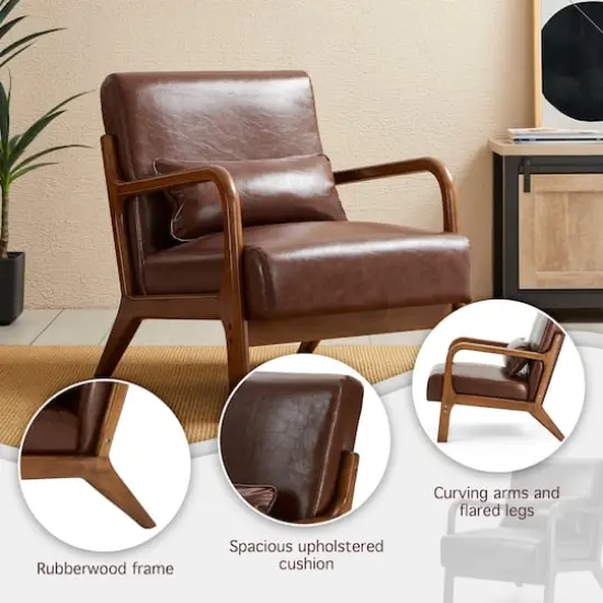 Glitzhome&reg; Mid-Century Faux Leather Accent Chair Brown {6}