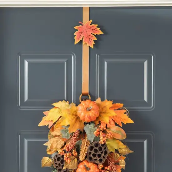 Glitzhome&reg; 14" Fall Metal Acorn, Leaf & Pumpkin Wreath Hanger Set {4}