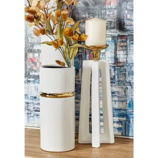 CosmoLiving by Cosmopolitan White Ceramic Modern Candle Holder Set {9}