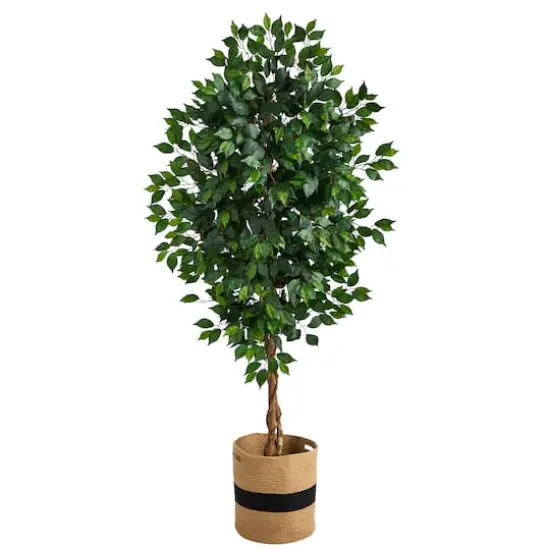 6ft. Ficus Artificial Tree with Natural Trunk in Handmade Natural Cotton Planter {1}
