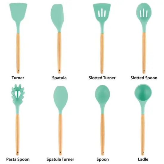 MegaChef Mint Silicone & Wood Cooking Utensils Set, 9ct. {7}
