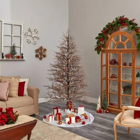 7ft. Pre-Lit Frosted Berry Twig Artificial Christmas Tree, Multicolor Gum Ball LED Lights {9}