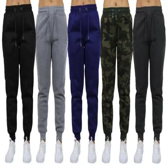 Galaxy by Harvic Women's Relaxed Fit Fleece-Lined Jogger Sweatpants 5 Pack Black/Charcoal/Heather Gray/Navy/Woodland {1}