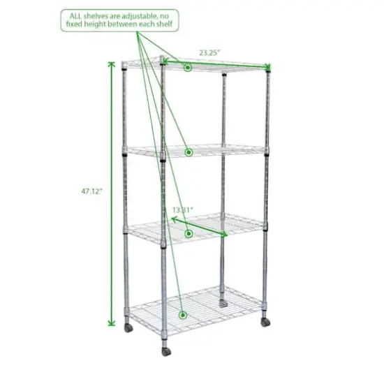 Mind Reader Adjustable 4-Tier Metal Storage Rack with Wheels {4}