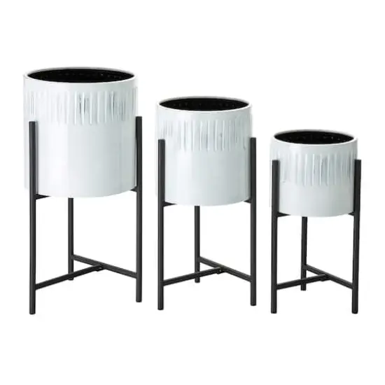 Glitzhome&reg; Whitewashed Metal Plant Stand Set {1}
