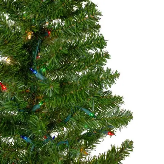 7.5ft. Pre-Lit Canadian Pine Slim Artificial Christmas Wall Tree, Multicolor Lights {5}