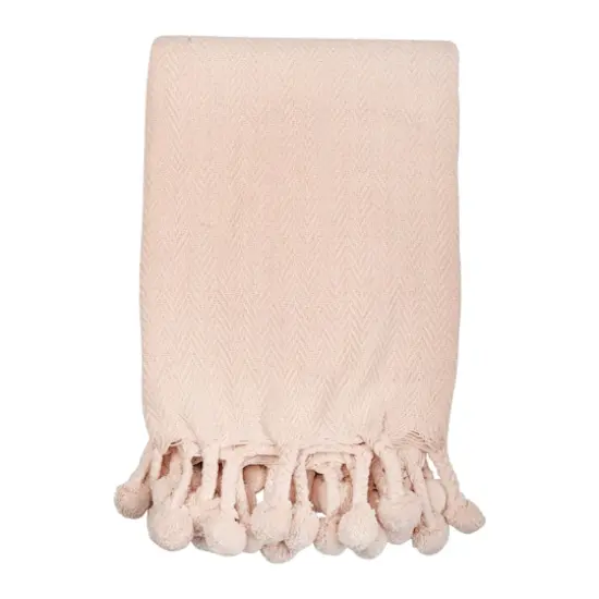 Hello Honey&reg; Woven Cotton Pom Pom Throw Soft Pink {1}