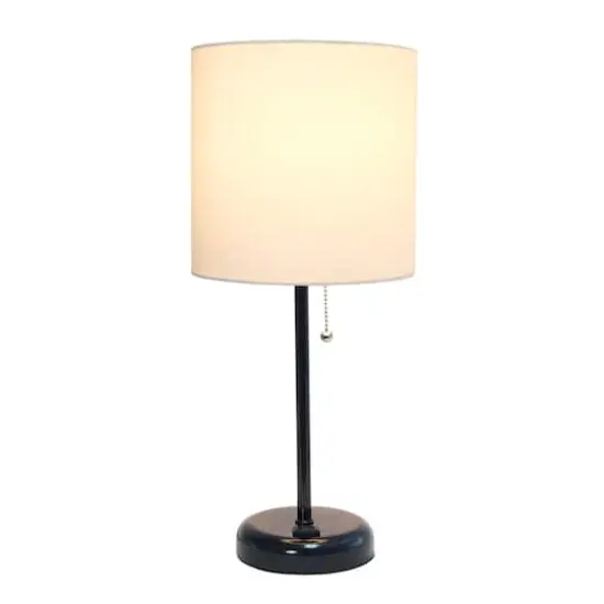 Creekwood Home Oslo 19.5" Power Outlet Table Lamp Black Base/White Shade {5}