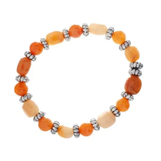 John Bead Peach Aventurine & Silver Rondelle Bead Stretch Bracelet {1}