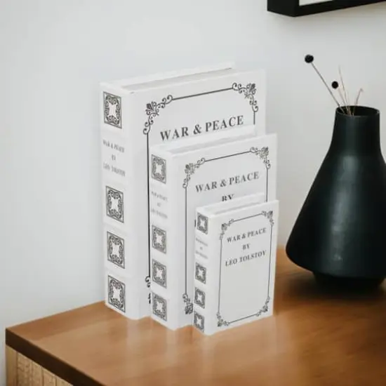 Off White Faux Leather Faux Book Box Set {1}