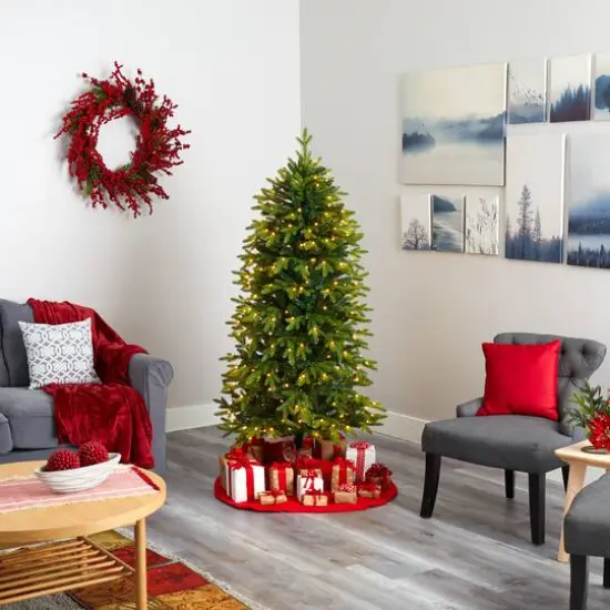 6ft. Pre-Lit Belgium Fir Artificial Christmas Tree, Clear LED Lights {7}